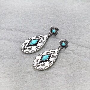 Turquoise Etched Teardrop Earrings